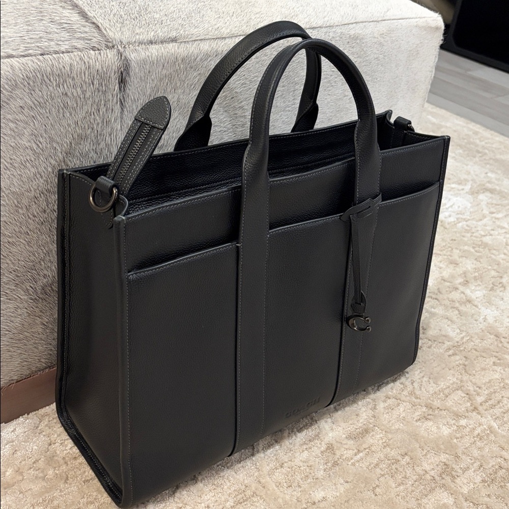 Coach Black Pebbled Leather Structured Tote / Work Bag - 2025, luxury collection